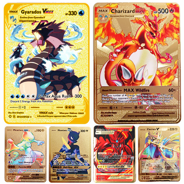 Newest Pokemon Vmax V GX EX Shiny Gold Metal Card English Version Game  Doubles Sorting Series